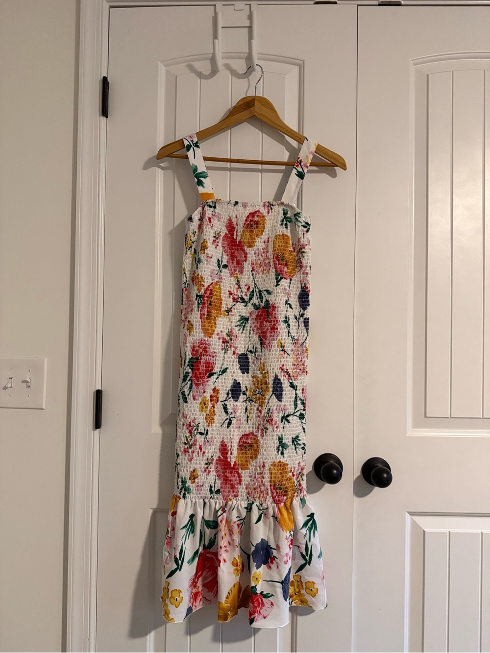 Floral Smocked Regular or Maternity Sundress with Ruffle Hem - White/Multi